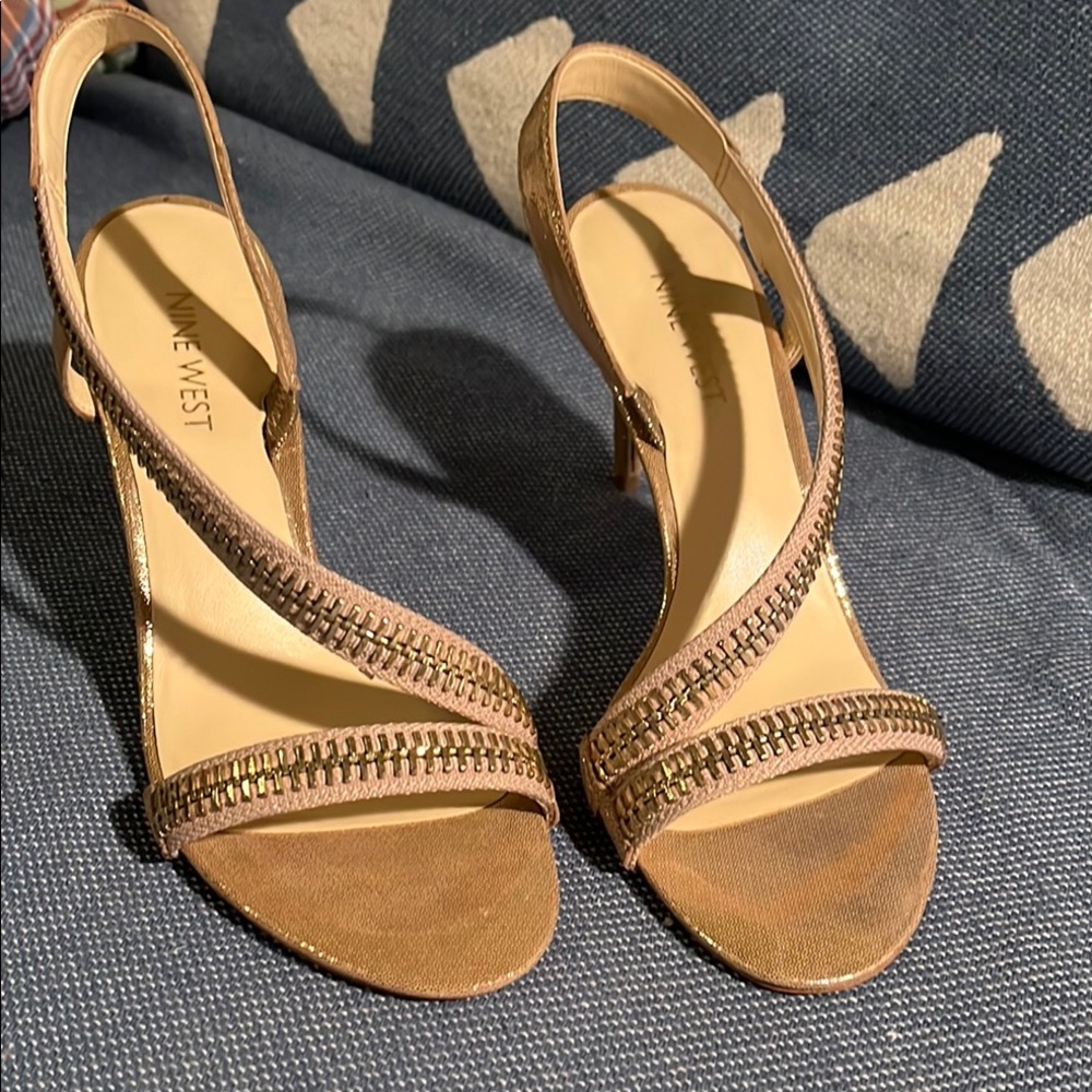 Nine West Tan/gold Slingback Heels